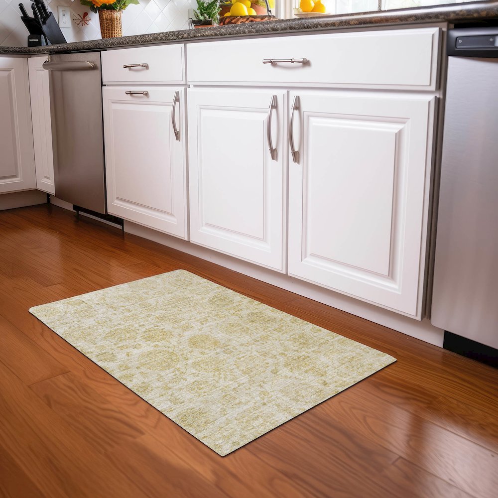 Machine Washable Indoor/Outdoor Chantille Gold 1'8" x 2'6" Rug. Picture 5