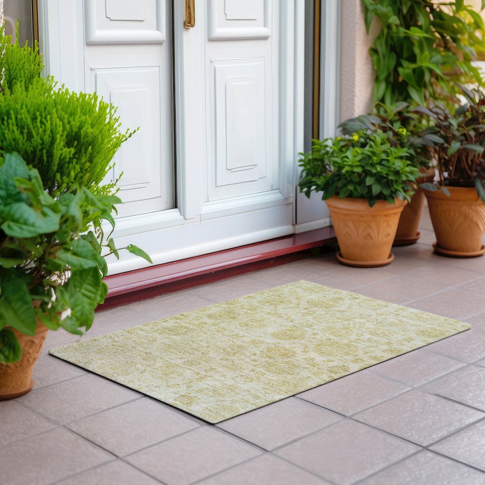 Machine Washable Indoor/Outdoor Chantille Gold 1'8" x 2'6" Rug. Picture 6