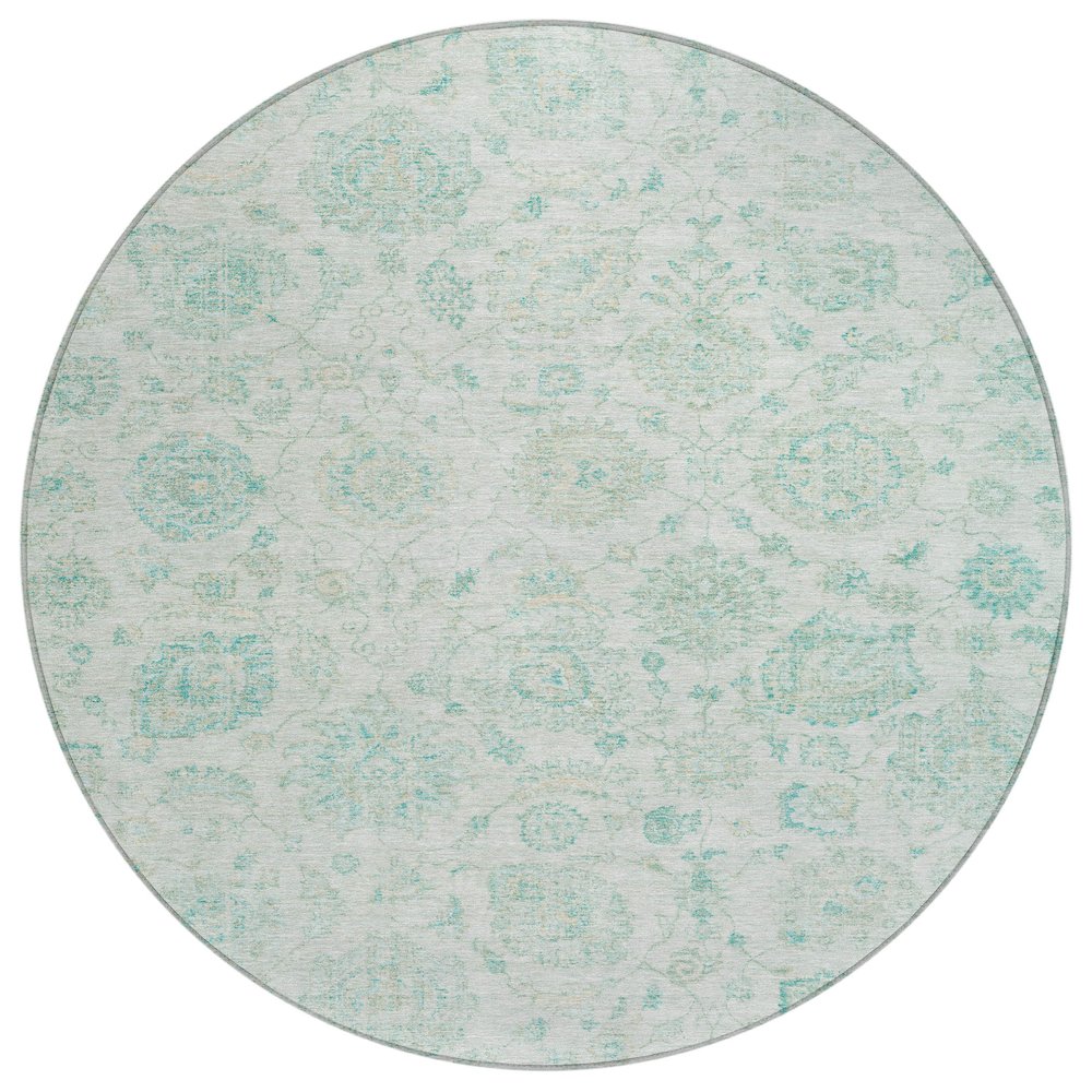 Machine Washable Indoor/Outdoor Chantille Turquoise 8' x 8' Round Rug. Picture 1