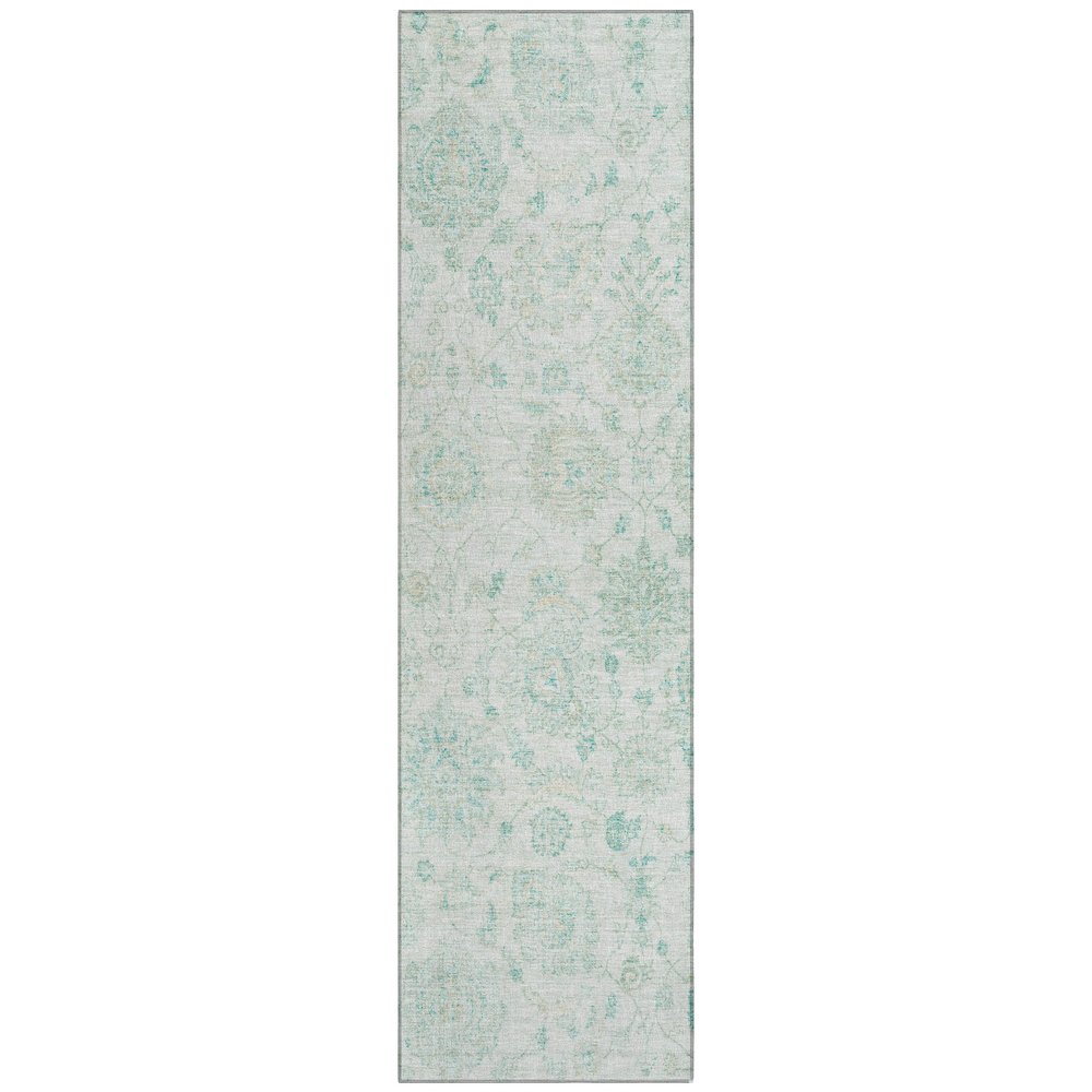 Machine Washable Indoor/Outdoor Chantille Turquoise 2'3" x 7'6" Runner Rug. Picture 1