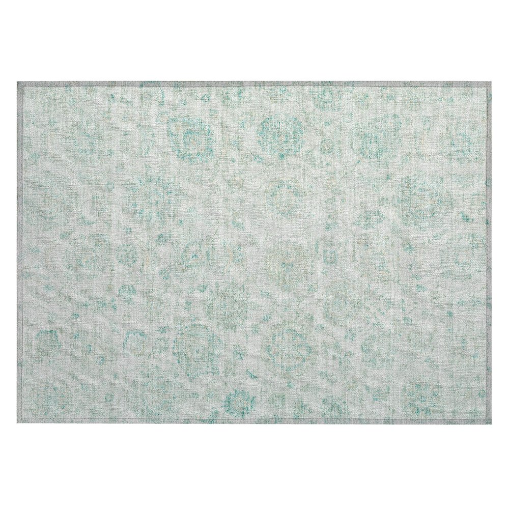 Machine Washable Indoor/Outdoor Chantille Turquoise 1'8" x 2'6" Rug. Picture 1