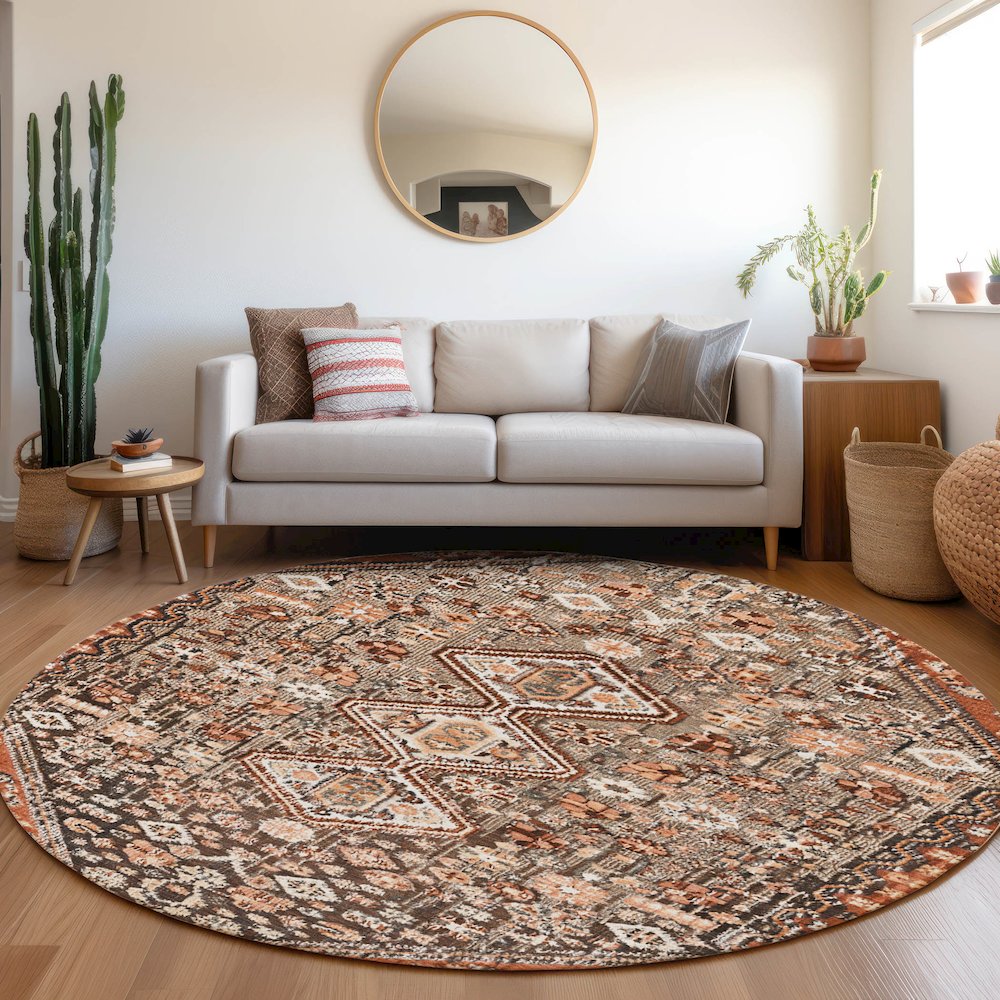 Machine Washable Indoor/Outdoor Chantille Fudge 8' x 8' Round Rug. Picture 5