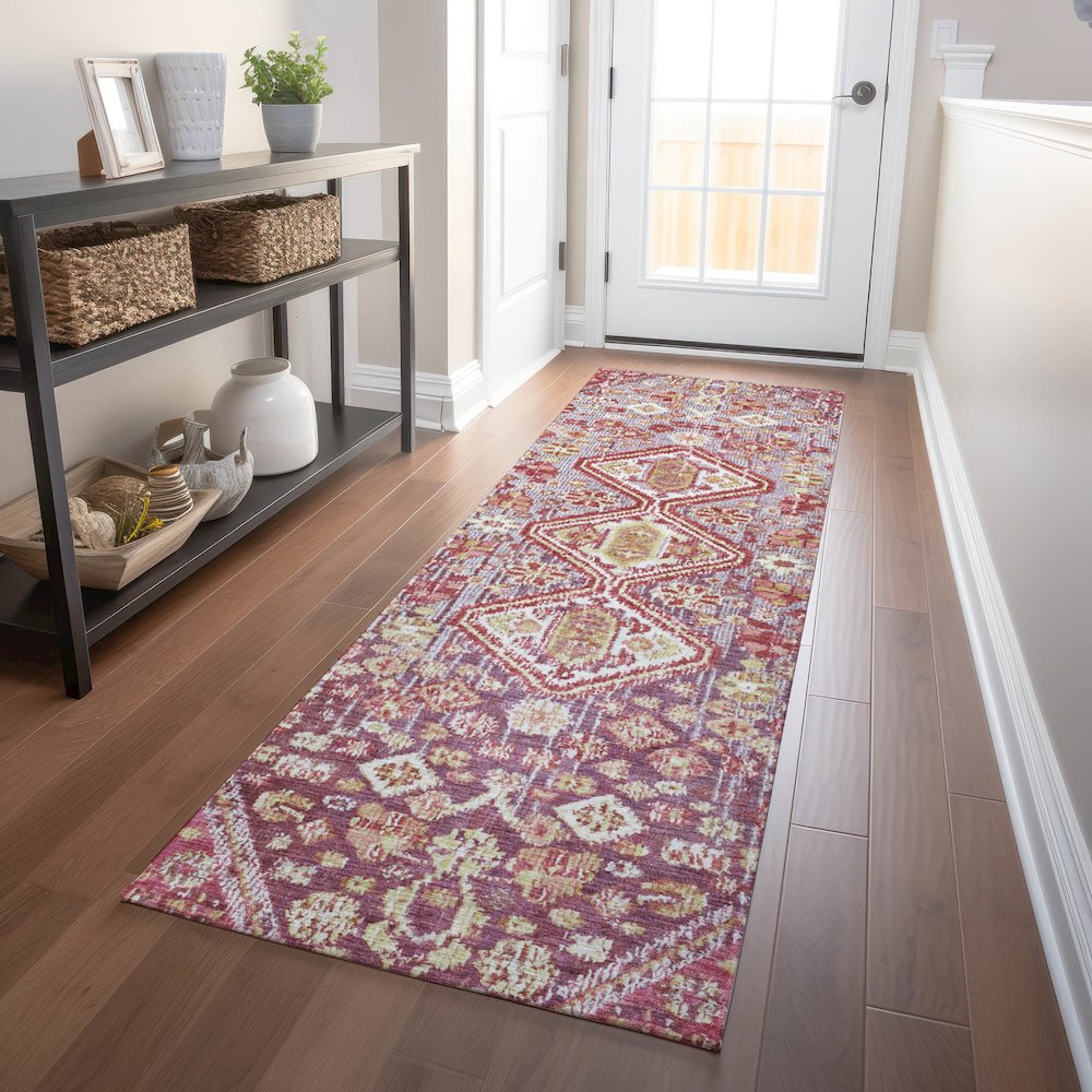 Machine Washable Indoor/Outdoor Chantille Merlot 2'3" x 7'6" Runner Rug. Picture 5