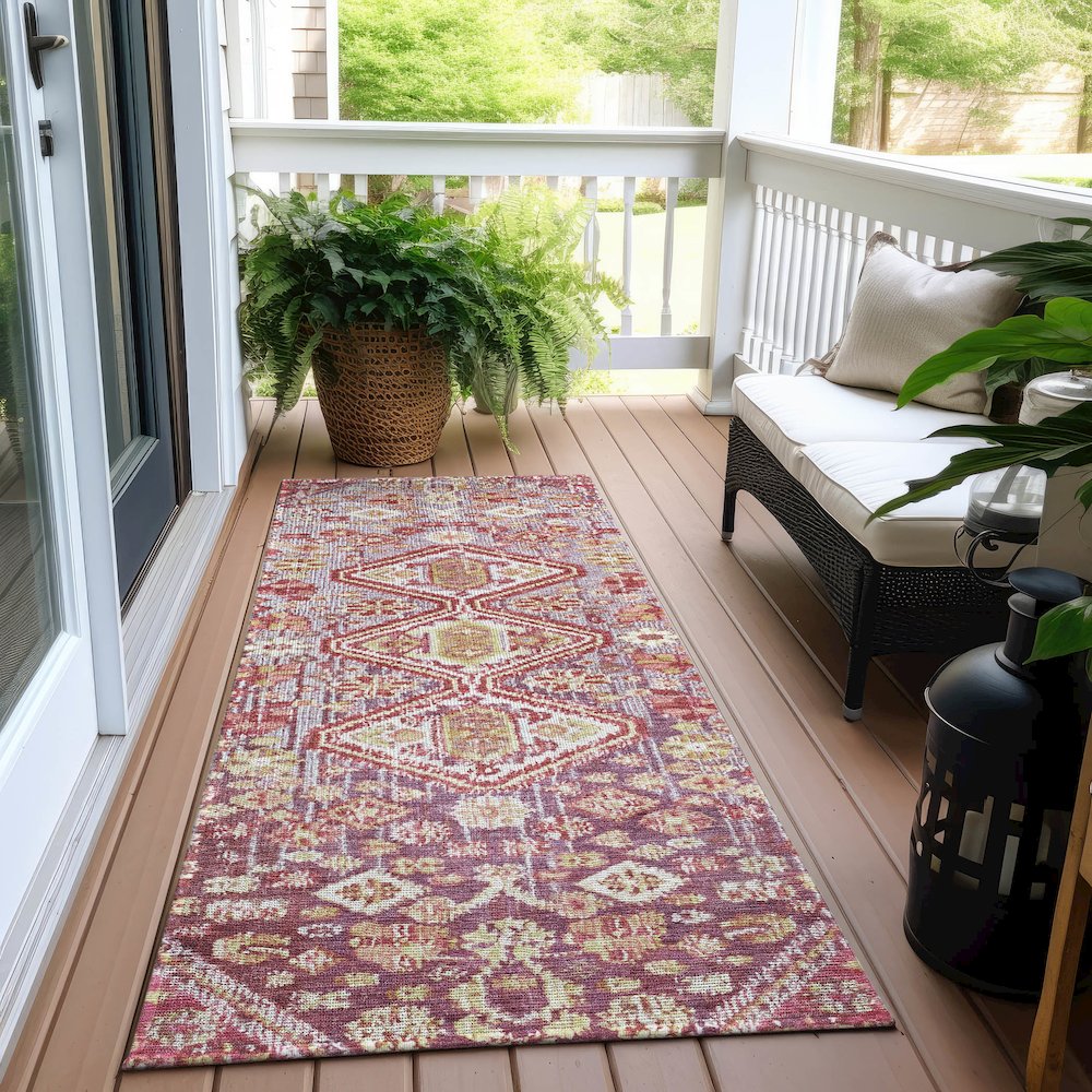 Machine Washable Indoor/Outdoor Chantille Merlot 2'3" x 7'6" Runner Rug. Picture 6