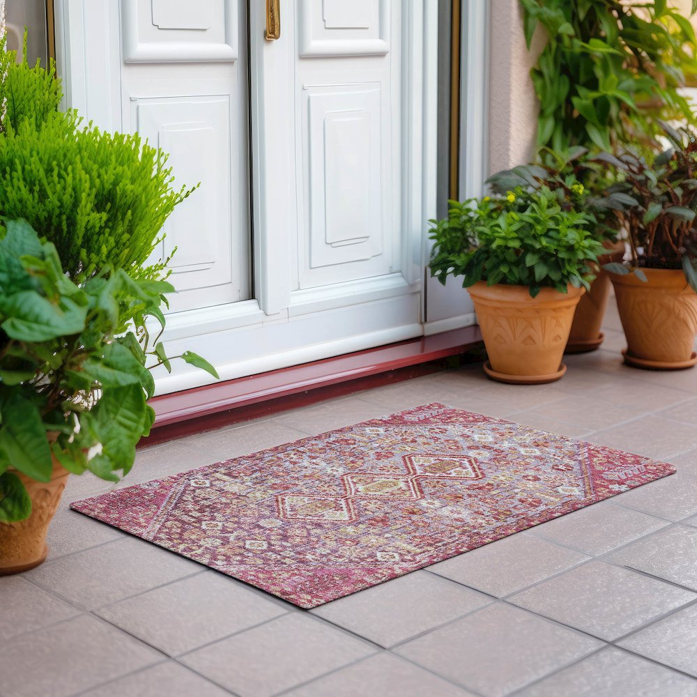 Machine Washable Indoor/Outdoor Chantille Merlot 1'8" x 2'6" Rug. Picture 6