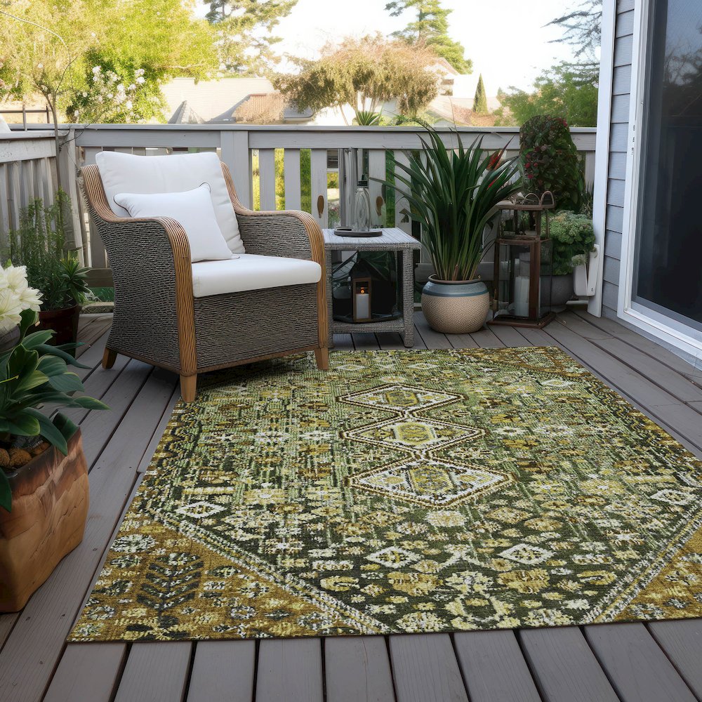 Machine Washable Indoor/Outdoor Chantille Olive 2'6" x 3'10" Rug. Picture 8