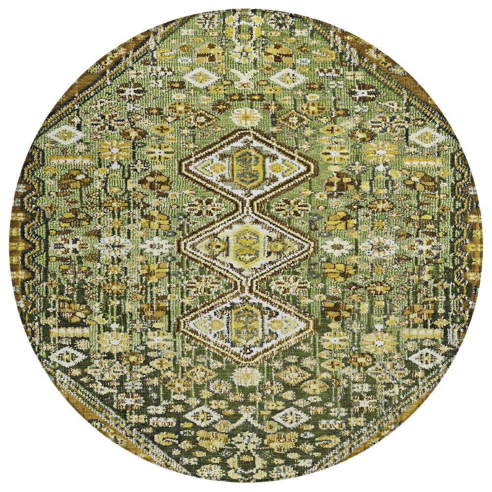 Machine Washable Indoor/Outdoor Chantille Olive 8' x 8' Round Rug. Picture 1