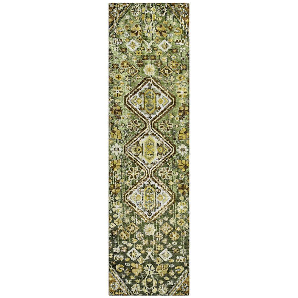 Machine Washable Indoor/Outdoor Chantille Olive 2'3" x 7'6" Runner Rug. Picture 1