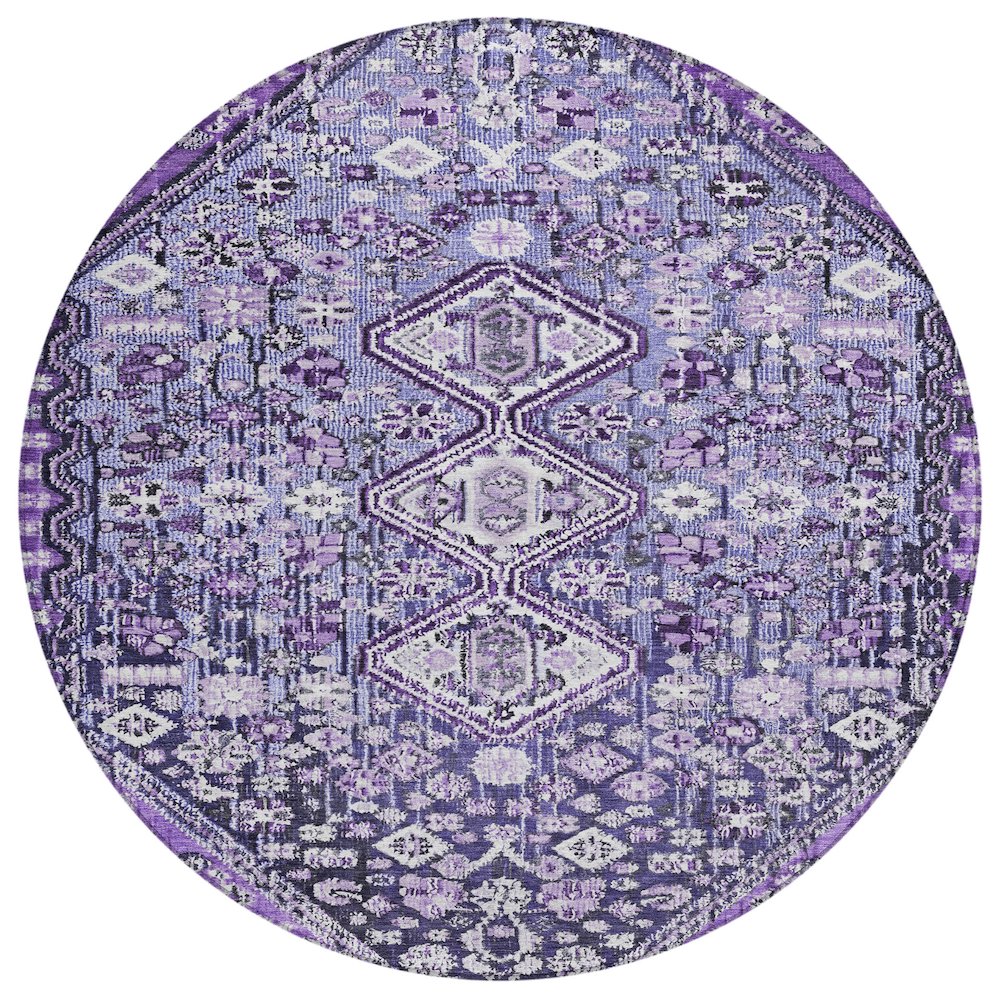 Machine Washable Indoor/Outdoor Chantille Purple 8' x 8' Round Rug. Picture 1