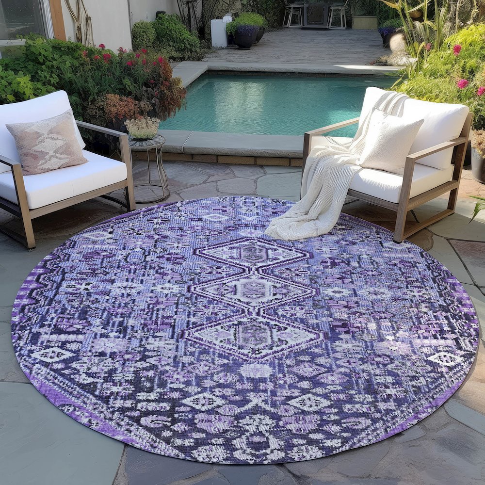 Machine Washable Indoor/Outdoor Chantille Purple 8' x 8' Round Rug. Picture 6