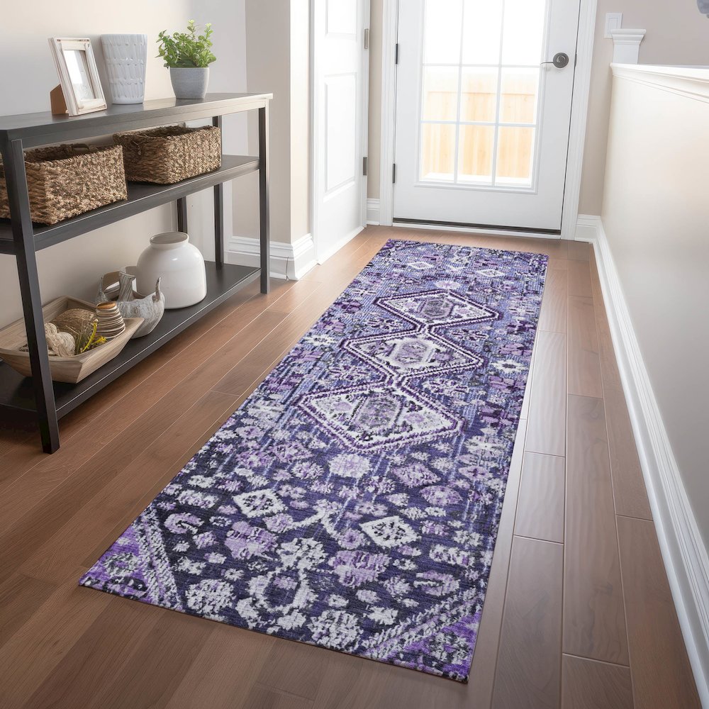 Machine Washable Indoor/Outdoor Chantille Purple 2'3" x 7'6" Runner Rug. Picture 5