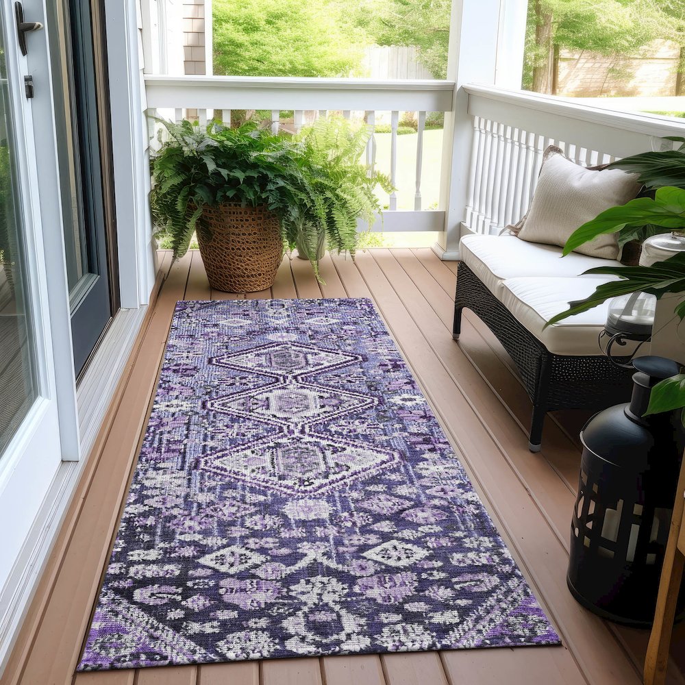 Machine Washable Indoor/Outdoor Chantille Purple 2'3" x 7'6" Runner Rug. Picture 6