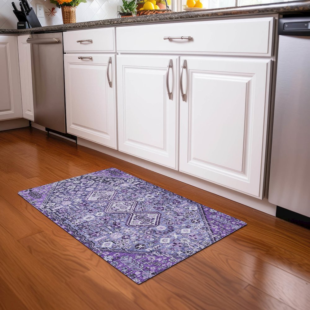 Machine Washable Indoor/Outdoor Chantille Purple 1'8" x 2'6" Rug. Picture 5