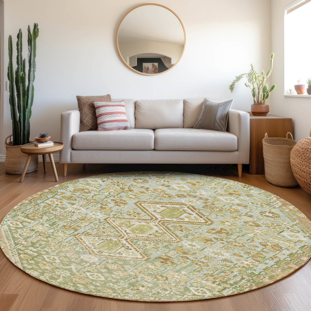 Machine Washable Indoor/Outdoor Chantille Sage 8' x 8' Round Rug. Picture 5