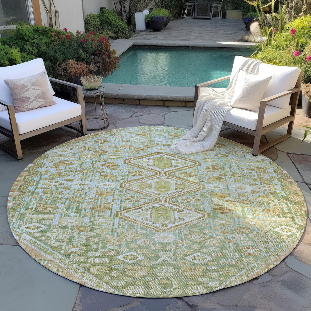 Machine Washable Indoor/Outdoor Chantille Sage 8' x 8' Round Rug. Picture 6