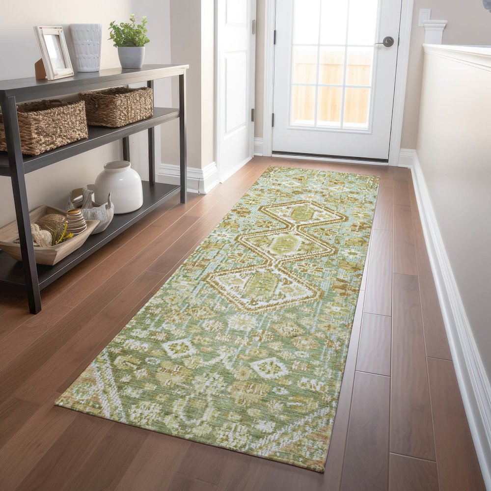 Machine Washable Indoor/Outdoor Chantille Sage 2'3" x 7'6" Runner Rug. Picture 5