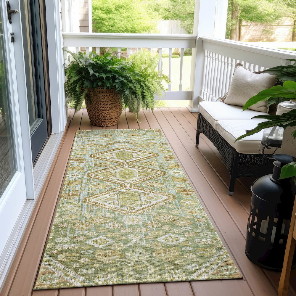 Machine Washable Indoor/Outdoor Chantille Sage 2'3" x 7'6" Runner Rug. Picture 6