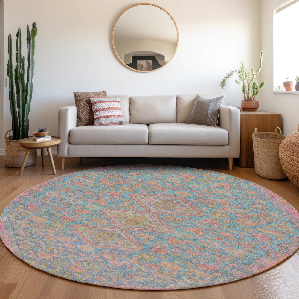 Machine Washable Indoor/Outdoor Chantille Sky 8' x 8' Round Rug. Picture 5
