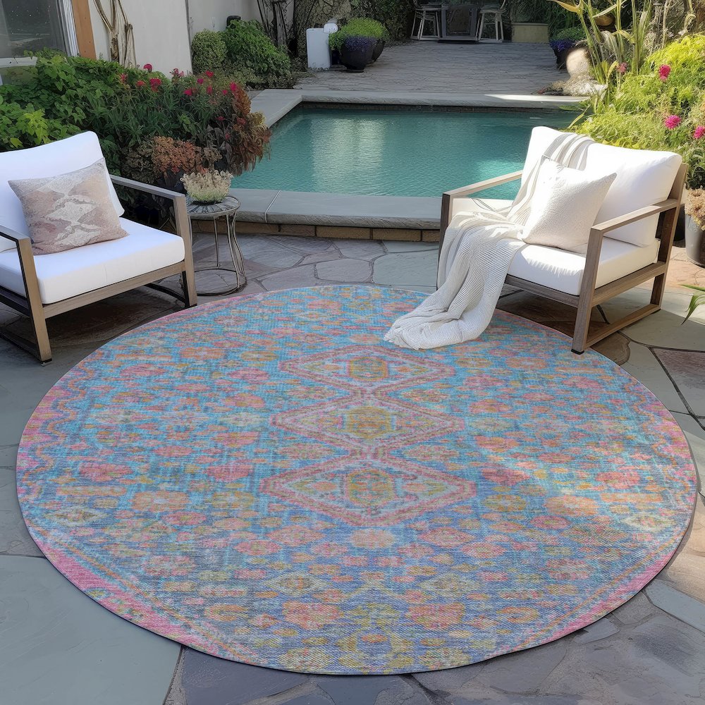 Machine Washable Indoor/Outdoor Chantille Sky 8' x 8' Round Rug. Picture 6