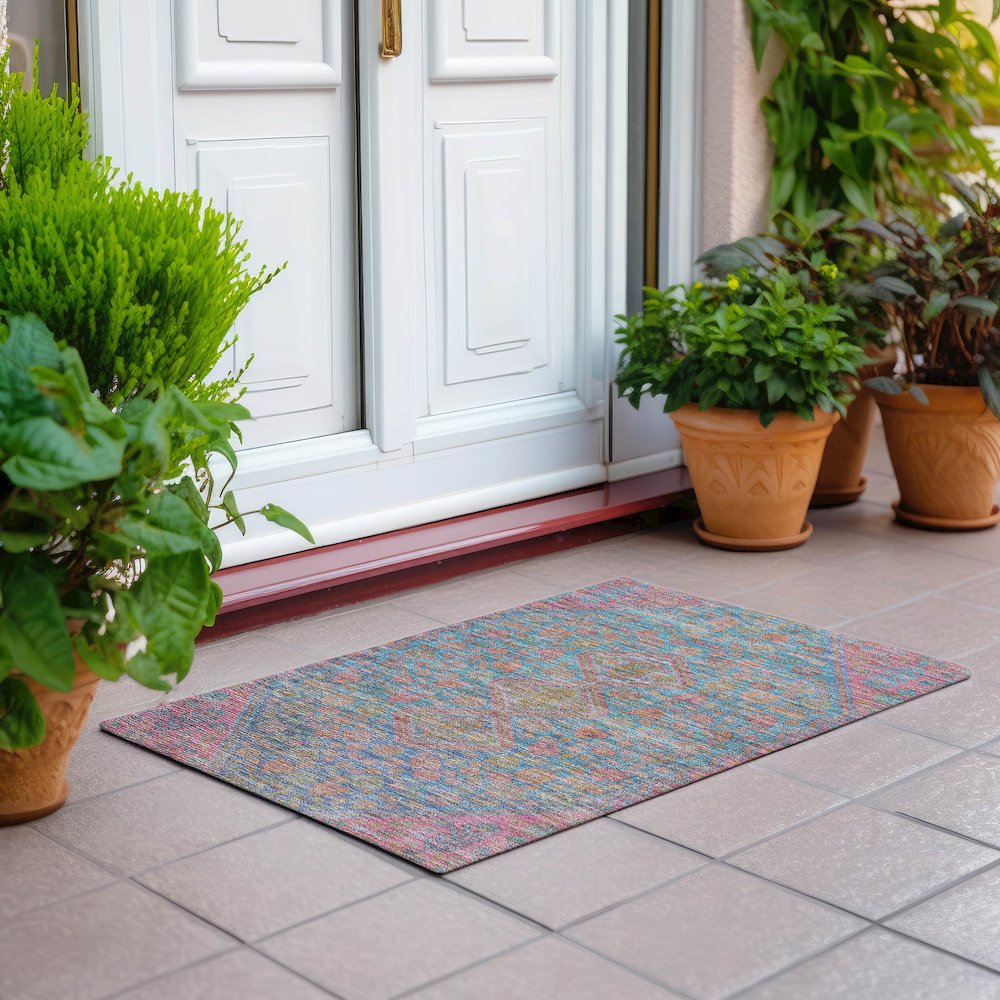 Machine Washable Indoor/Outdoor Chantille Sky 1'8" x 2'6" Rug. Picture 6