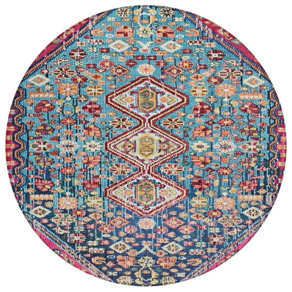 Machine Washable Indoor/Outdoor Chantille Teal 8' x 8' Round Rug. Picture 1