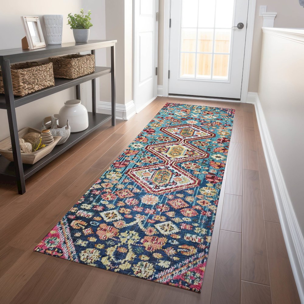 Machine Washable Indoor/Outdoor Chantille Teal 2'3" x 7'6" Runner Rug. Picture 5