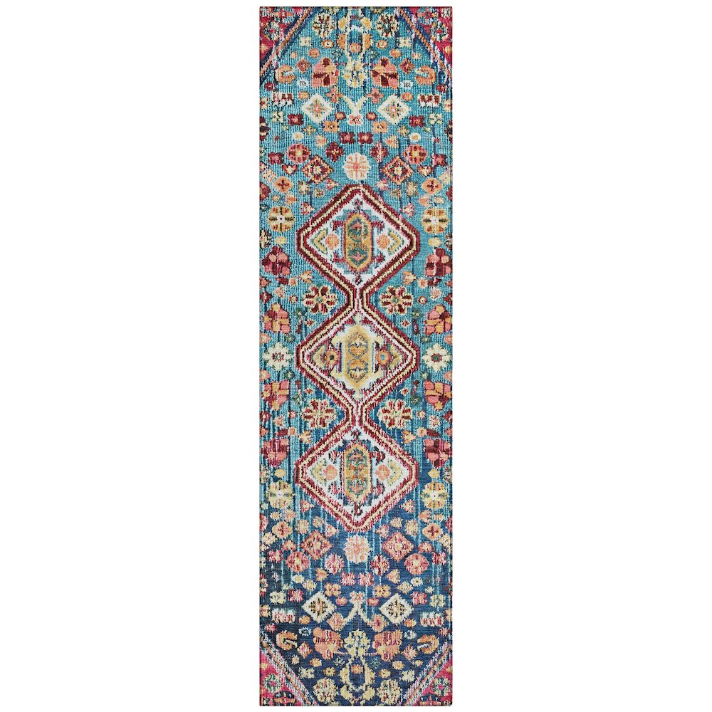 Machine Washable Indoor/Outdoor Chantille Teal 2'3" x 7'6" Runner Rug. Picture 1