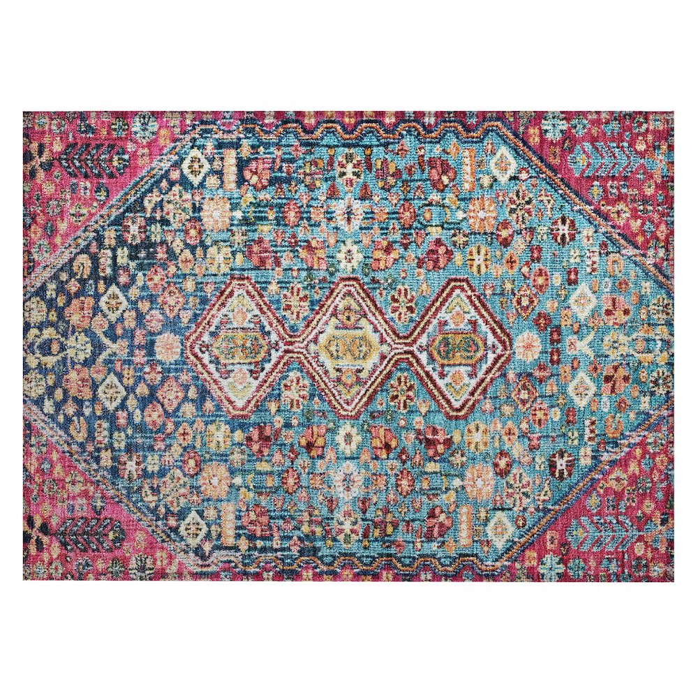 Machine Washable Indoor/Outdoor Chantille Teal 1'8" x 2'6" Rug. Picture 1