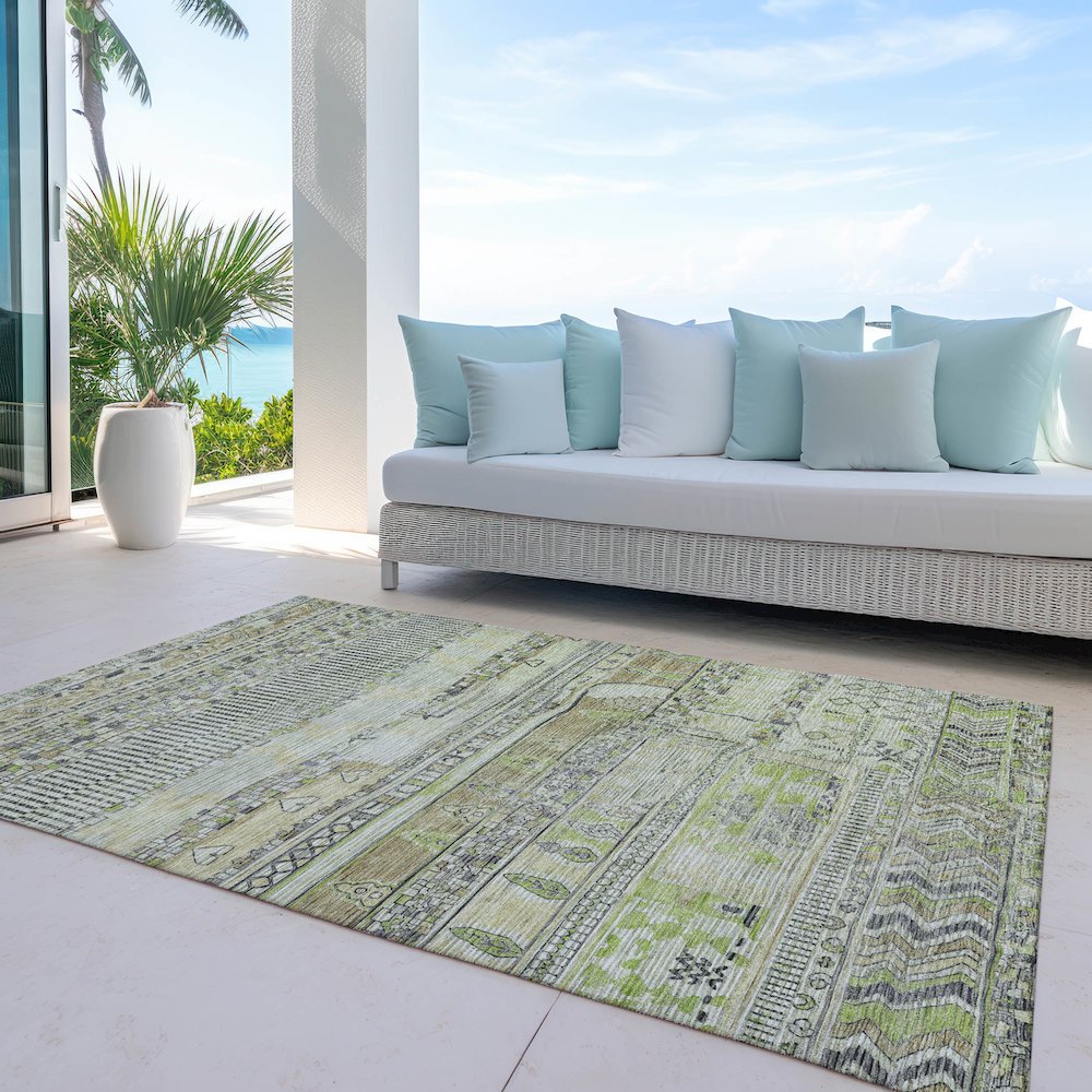 Machine Washable Indoor/Outdoor Chantille Beige 2'6" x 3'10" Rug. Picture 7
