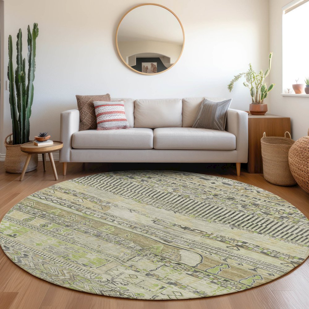 Machine Washable Indoor/Outdoor Chantille Beige 8' x 8' Round Rug. Picture 5