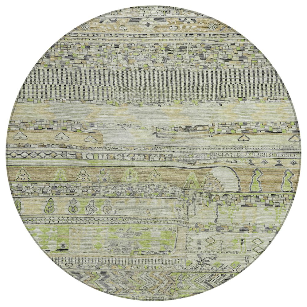 Machine Washable Indoor/Outdoor Chantille Beige 8' x 8' Round Rug. Picture 1