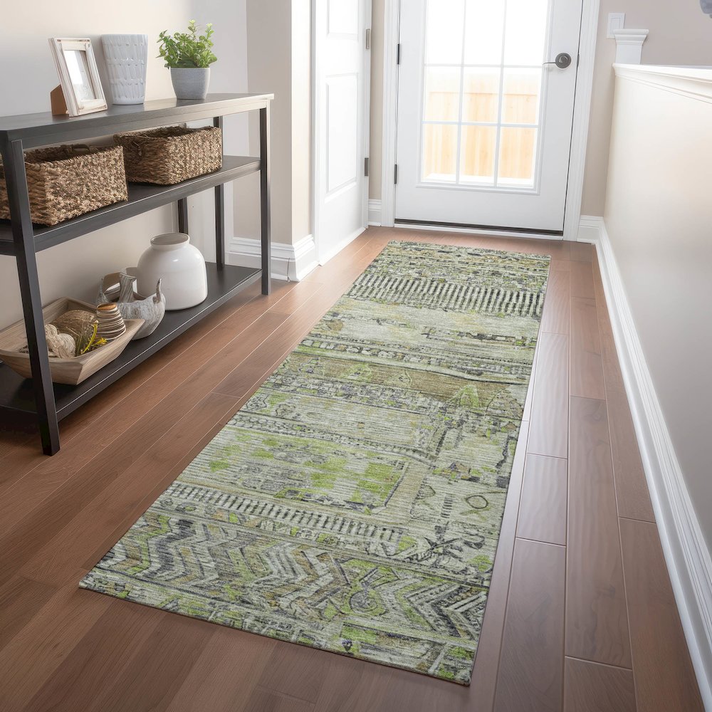 Machine Washable Indoor/Outdoor Chantille Beige 2'3" x 7'6" Runner Rug. Picture 5