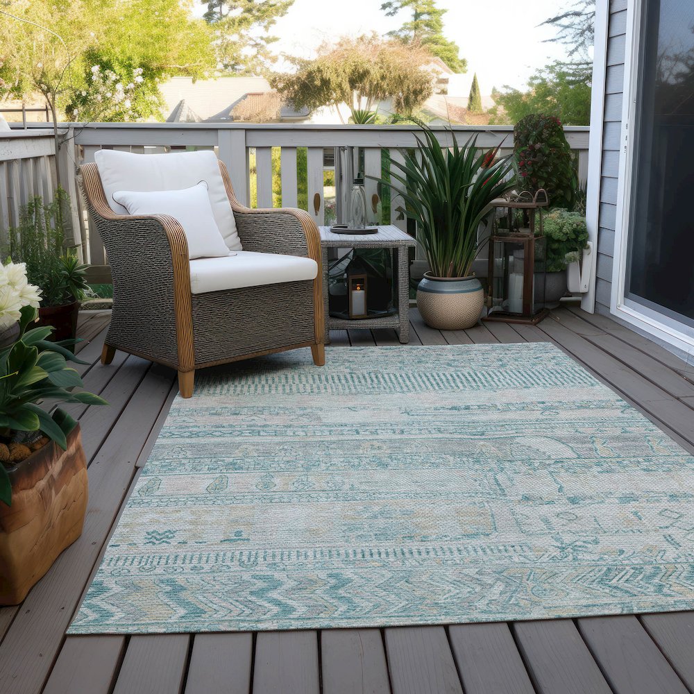 Machine Washable Indoor/Outdoor Chantille Teal 2'6" x 3'10" Rug. Picture 8