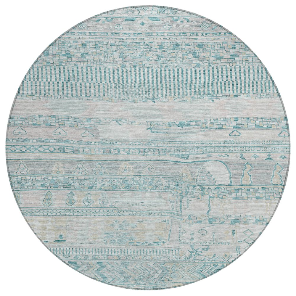Machine Washable Indoor/Outdoor Chantille Teal 8' x 8' Round Rug. Picture 1