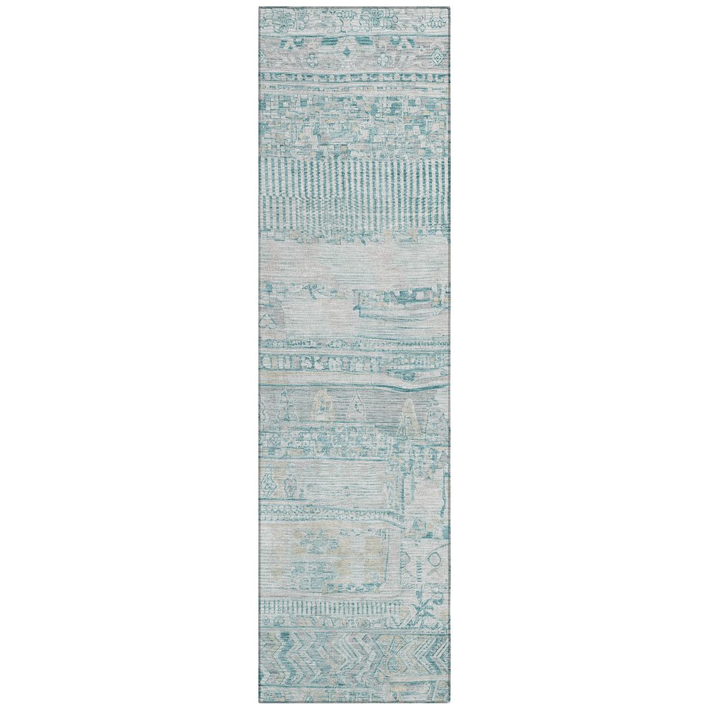 Machine Washable Indoor/Outdoor Chantille Teal 2'3" x 7'6" Runner Rug. Picture 1