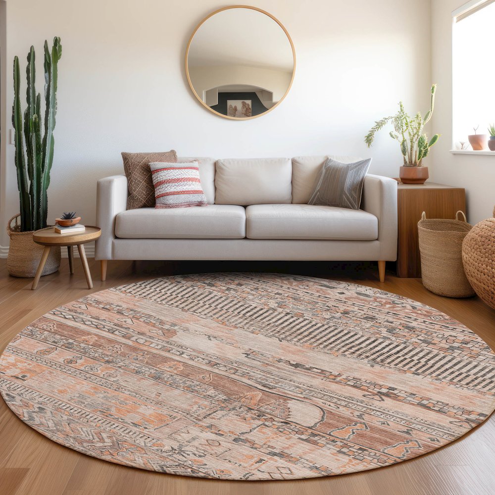 Machine Washable Indoor/Outdoor Chantille Terracotta 8' x 8' Round Rug. Picture 5