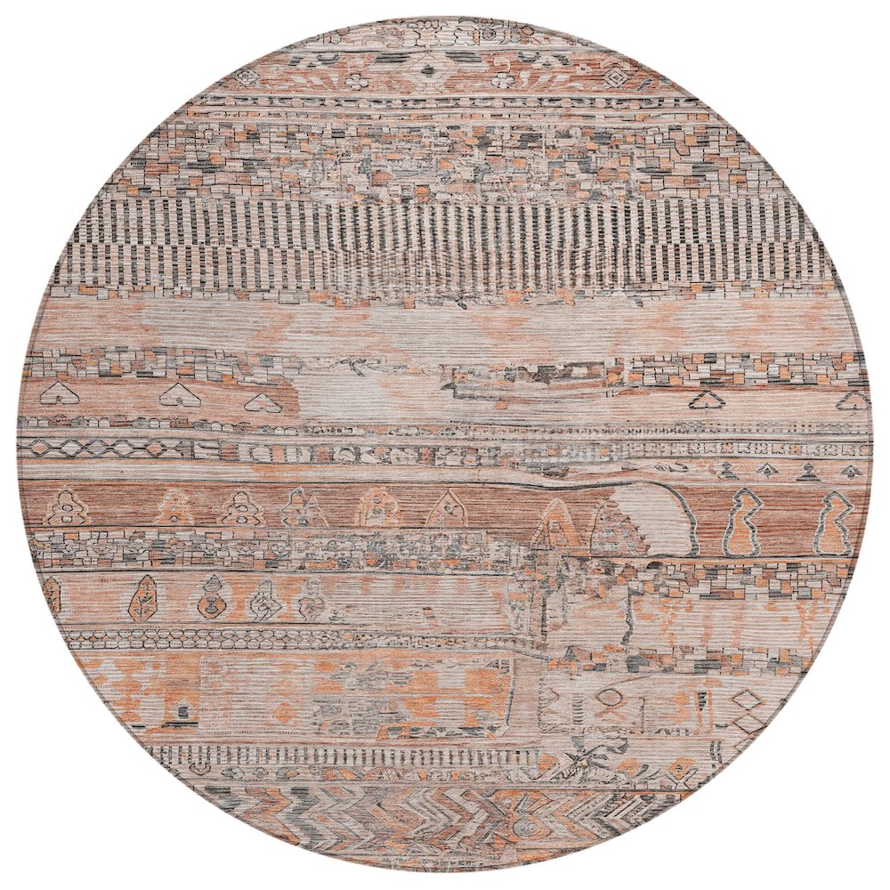 Machine Washable Indoor/Outdoor Chantille Terracotta 8' x 8' Round Rug. Picture 1
