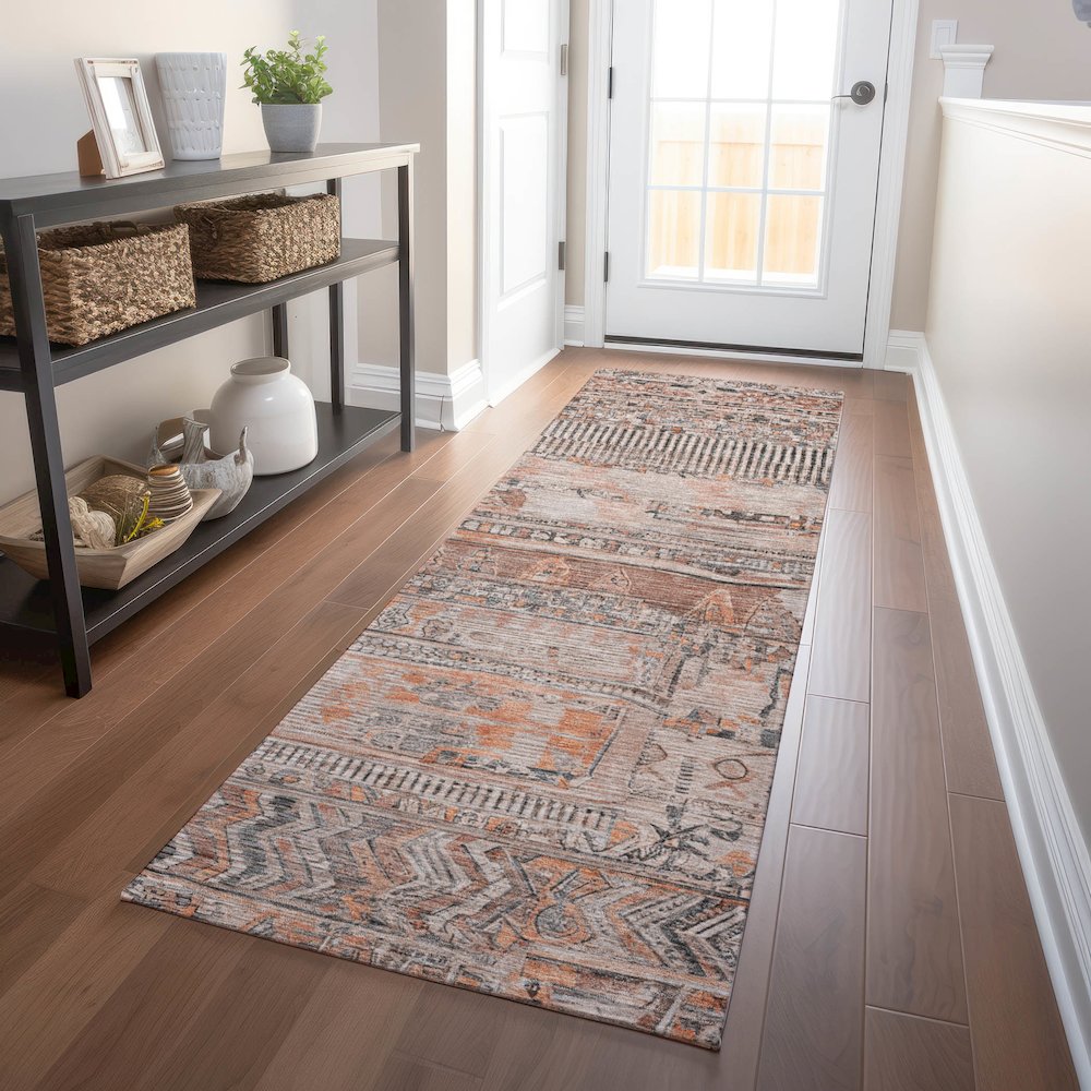 Machine Washable Indoor/Outdoor Chantille Terracotta 2'3" x 7'6" Runner Rug. Picture 5