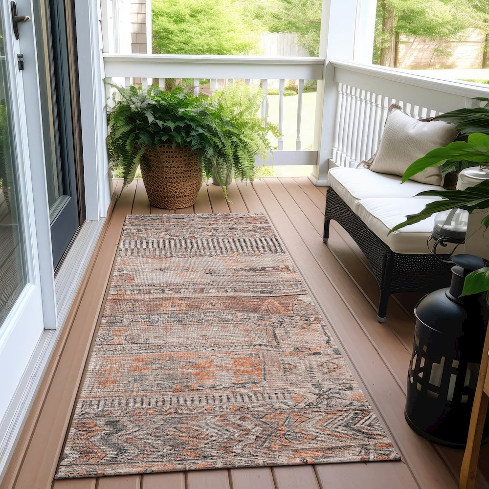 Machine Washable Indoor/Outdoor Chantille Terracotta 2'3" x 7'6" Runner Rug. Picture 6