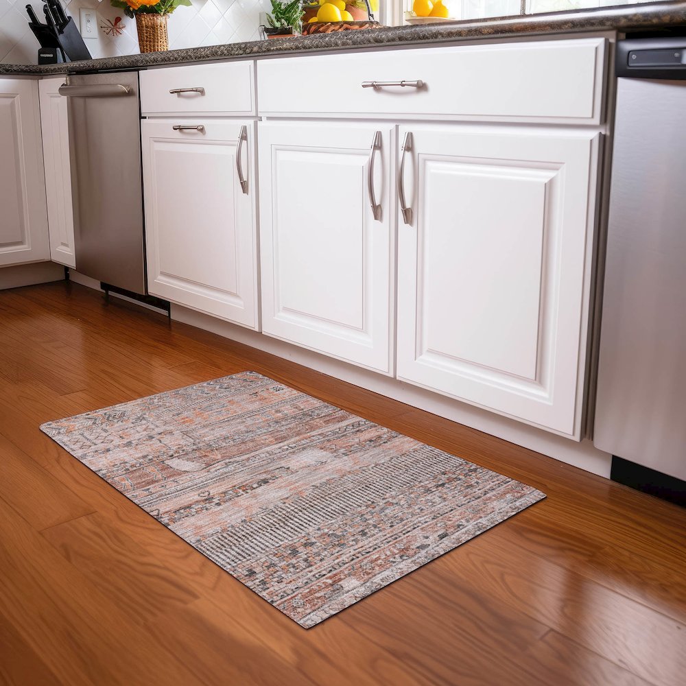 Machine Washable Indoor/Outdoor Chantille Terracotta 1'8" x 2'6" Rug. Picture 5
