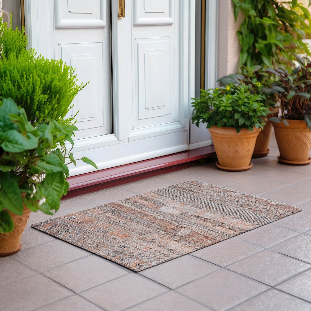 Machine Washable Indoor/Outdoor Chantille Terracotta 1'8" x 2'6" Rug. Picture 6