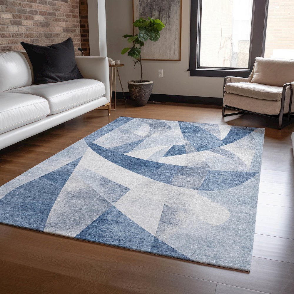 Machine Washable Indoor/Outdoor Chantille Denim 2'6" x 3'10" Rug. Picture 5