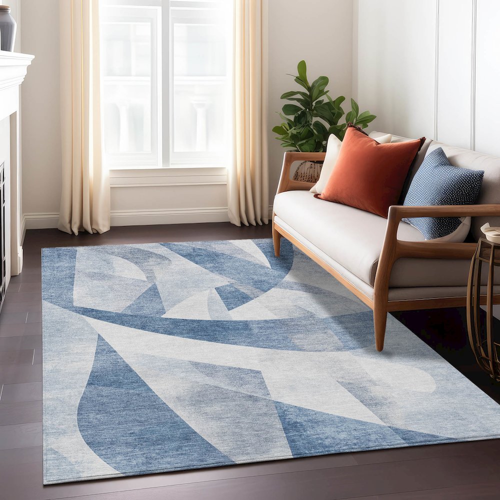 Machine Washable Indoor/Outdoor Chantille Denim 2'6" x 3'10" Rug. Picture 6