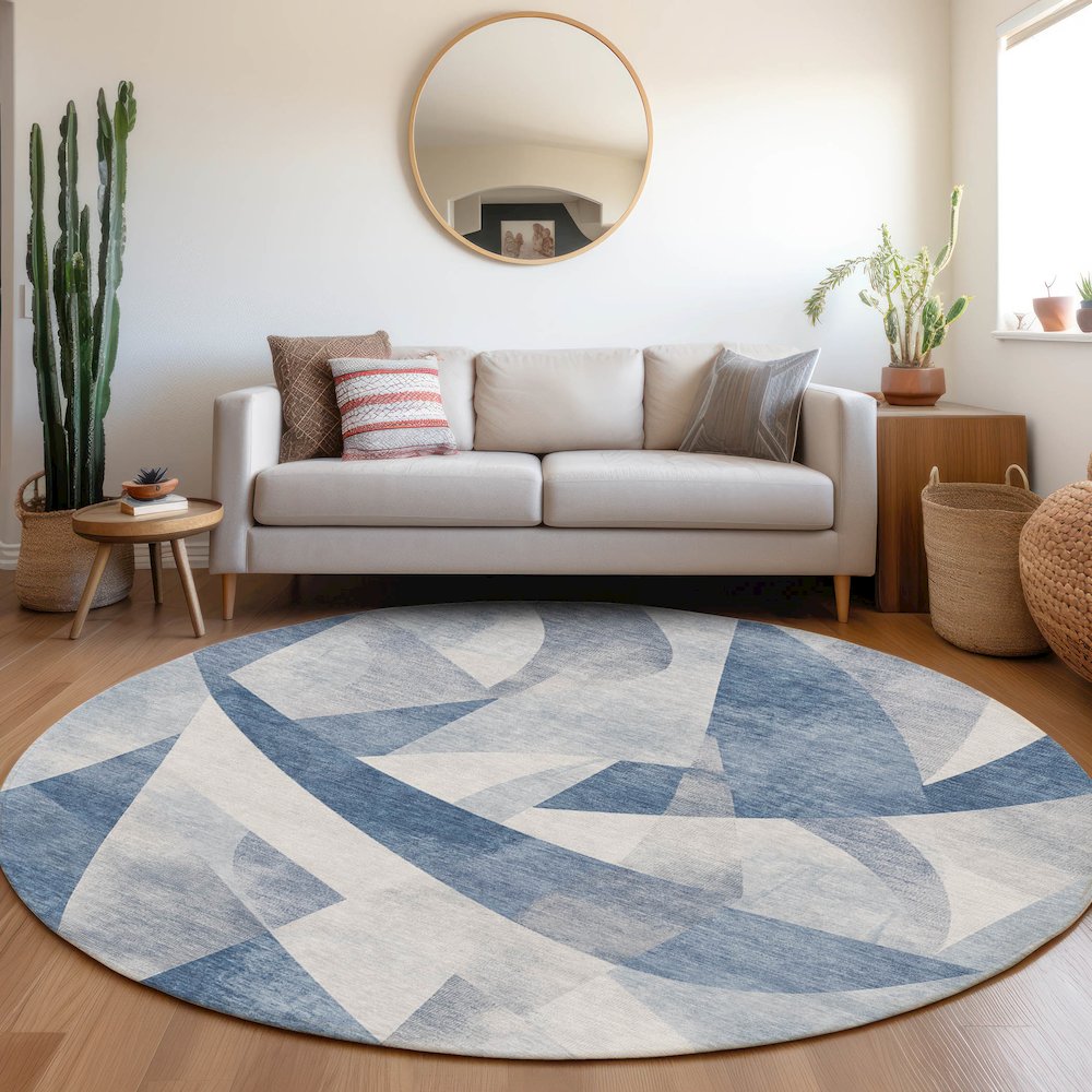 Machine Washable Indoor/Outdoor Chantille Denim 8' x 8' Round Rug. Picture 5