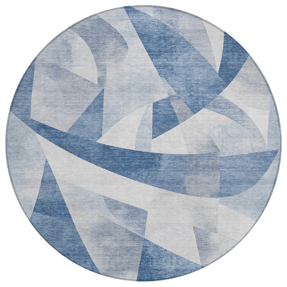 Machine Washable Indoor/Outdoor Chantille Denim 8' x 8' Round Rug. Picture 1