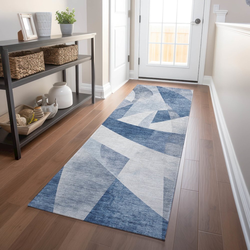 Machine Washable Indoor/Outdoor Chantille Denim 2'3" x 7'6" Runner Rug. Picture 5