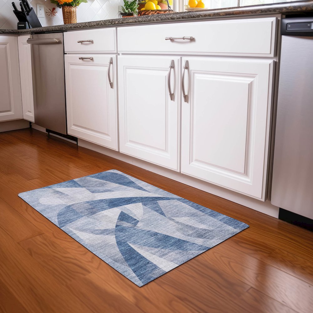 Machine Washable Indoor/Outdoor Chantille Denim 1'8" x 2'6" Rug. Picture 5