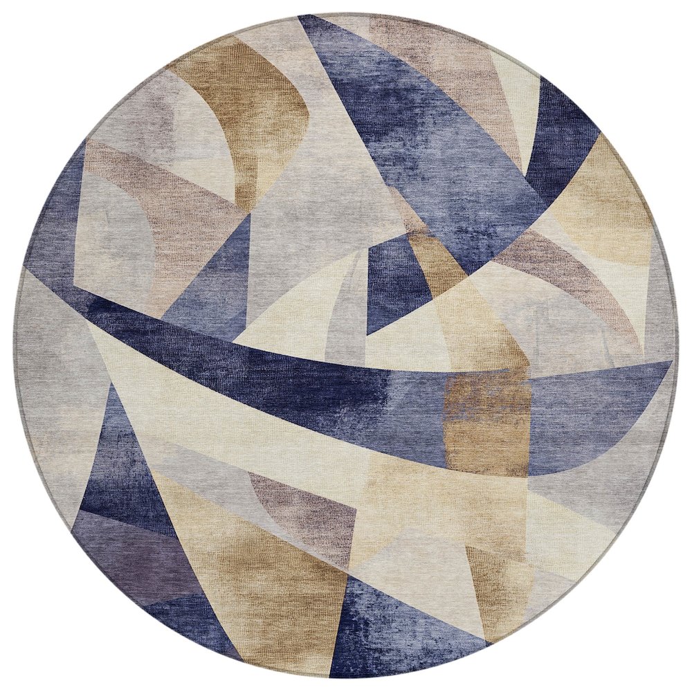 Machine Washable Indoor/Outdoor Chantille Navy 8' x 8' Round Rug. Picture 1