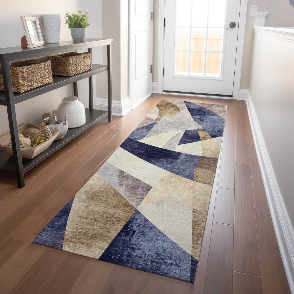 Machine Washable Indoor/Outdoor Chantille Navy 2'3" x 7'6" Runner Rug. Picture 5