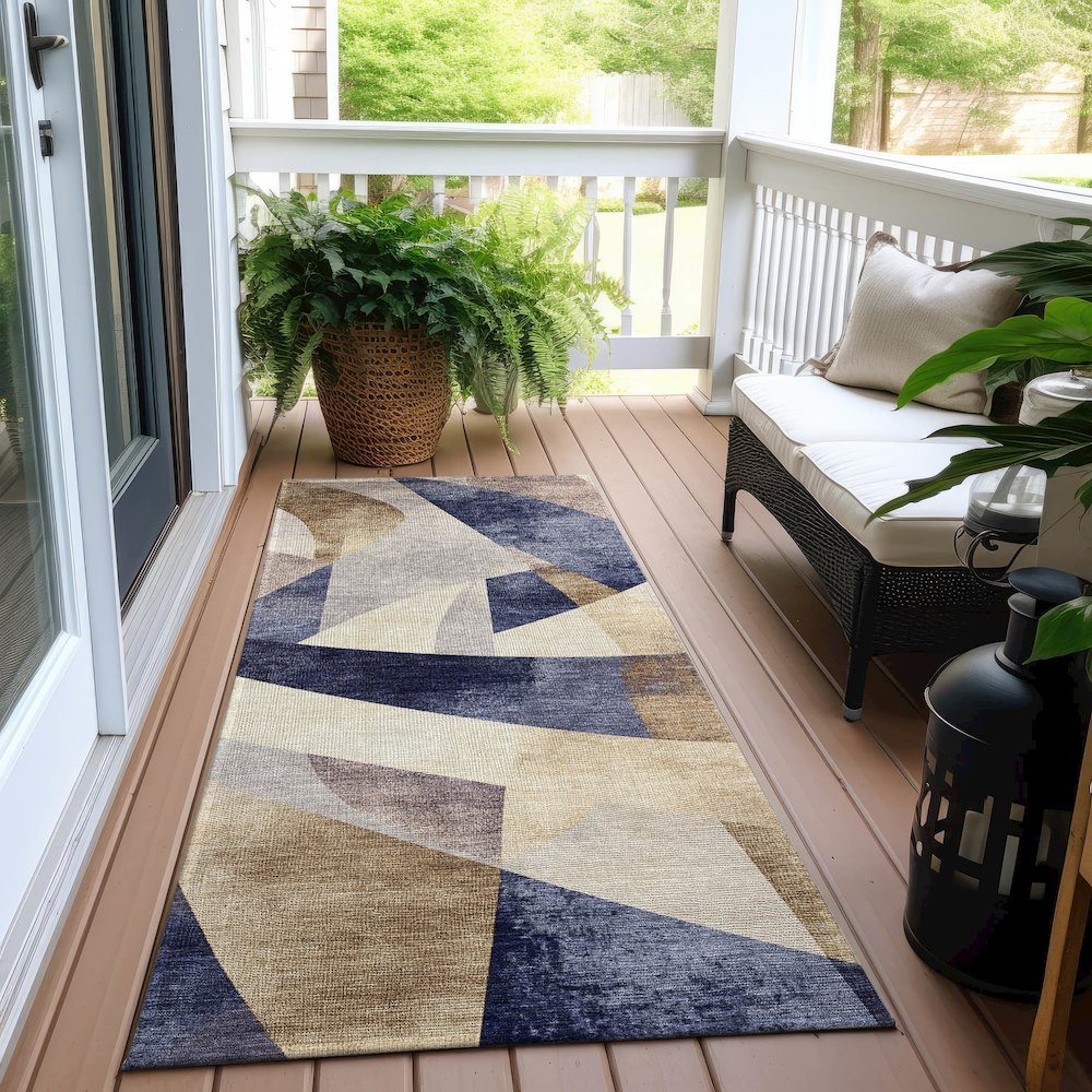 Machine Washable Indoor/Outdoor Chantille Navy 2'3" x 7'6" Runner Rug. Picture 6